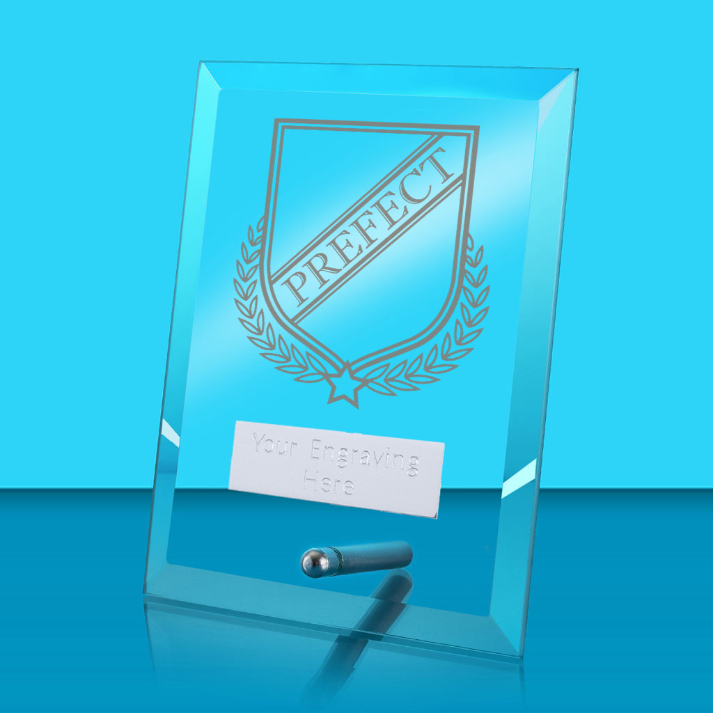 UV Colour Printed School Prefect Glass Rectangle Award with Metal Pin