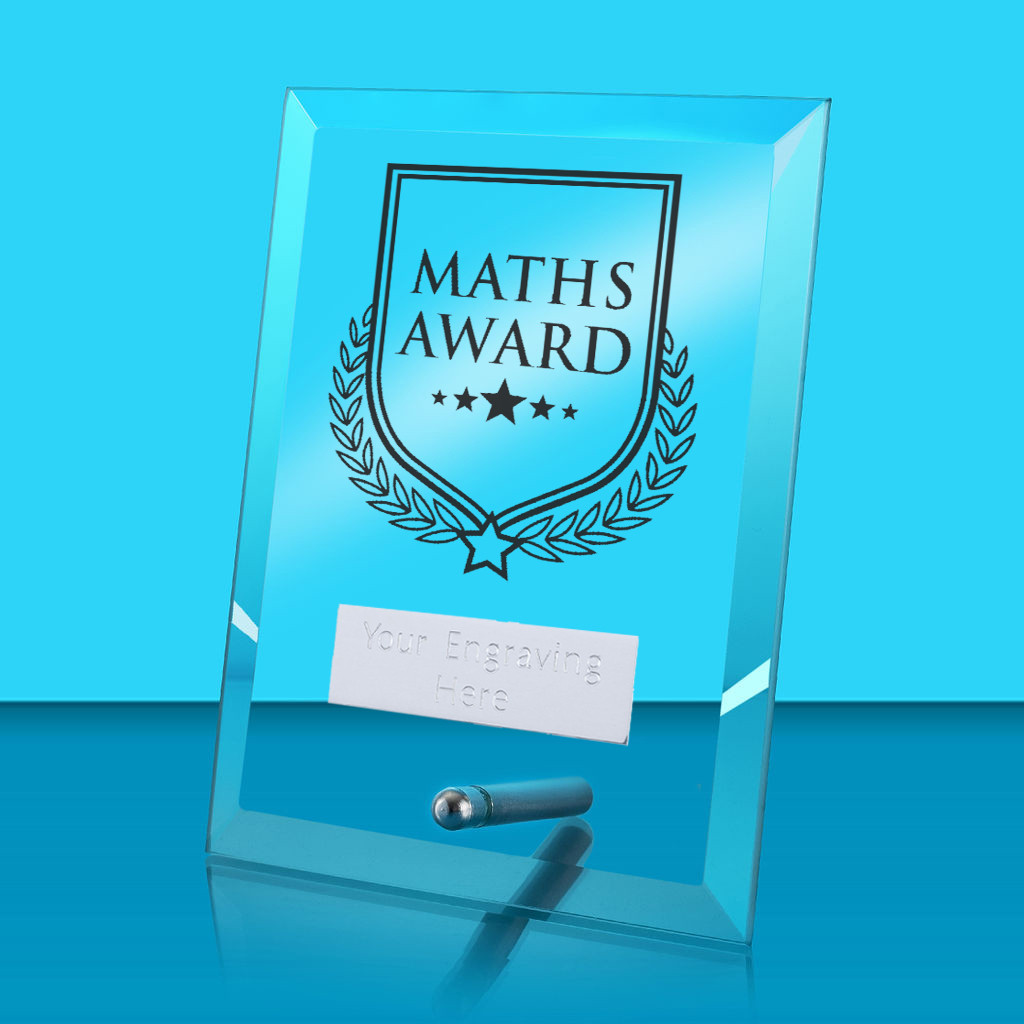 UV Colour Printed Maths Award Glass Rectangle Award with Metal Pin