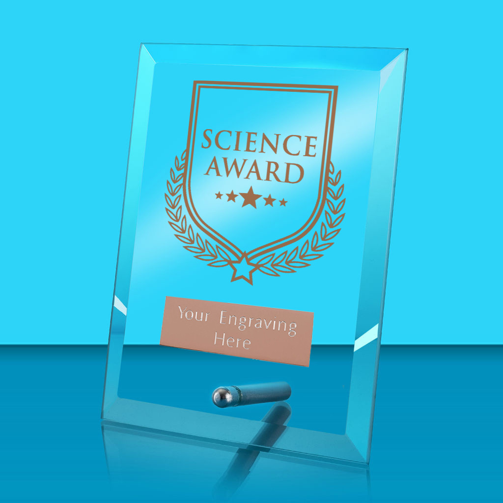 UV Colour Printed Science Award Glass Rectangle Award with Metal Pin