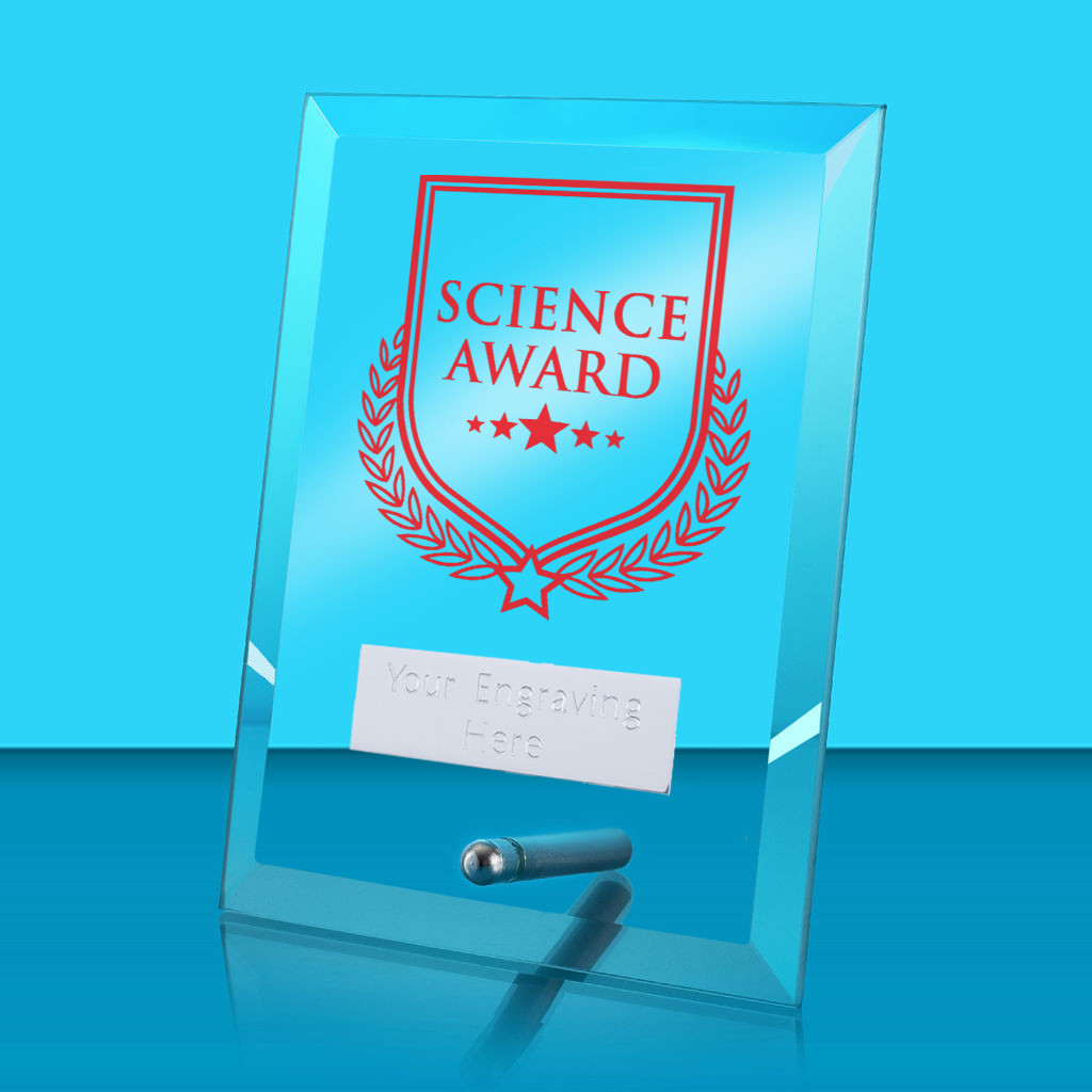 UV Colour Printed Science Award Glass Rectangle Award with Metal Pin