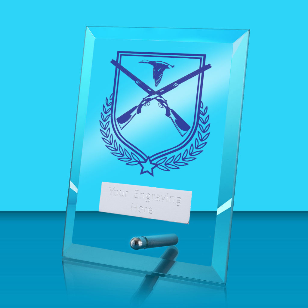 UV Colour Printed Shooting Glass Rectangle Award with Metal Pin