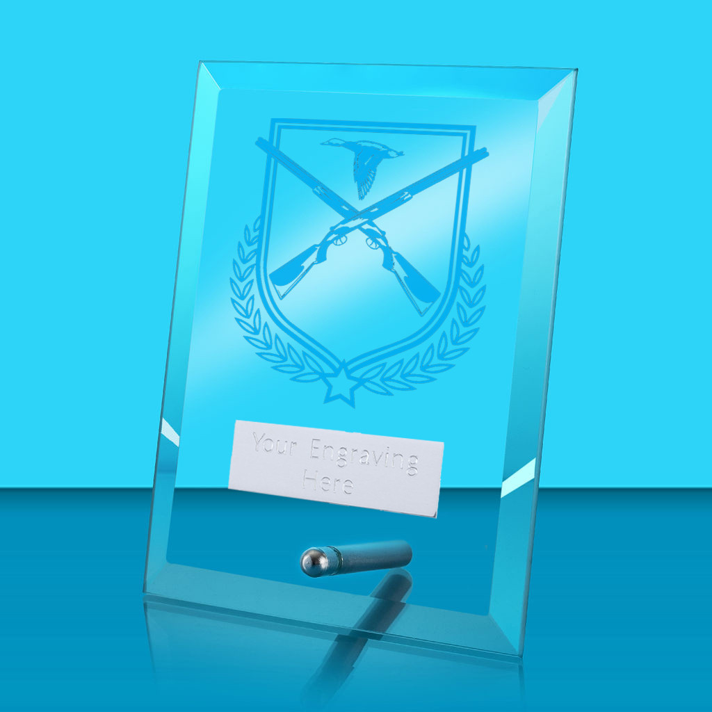 UV Colour Printed Shooting Glass Rectangle Award with Metal Pin