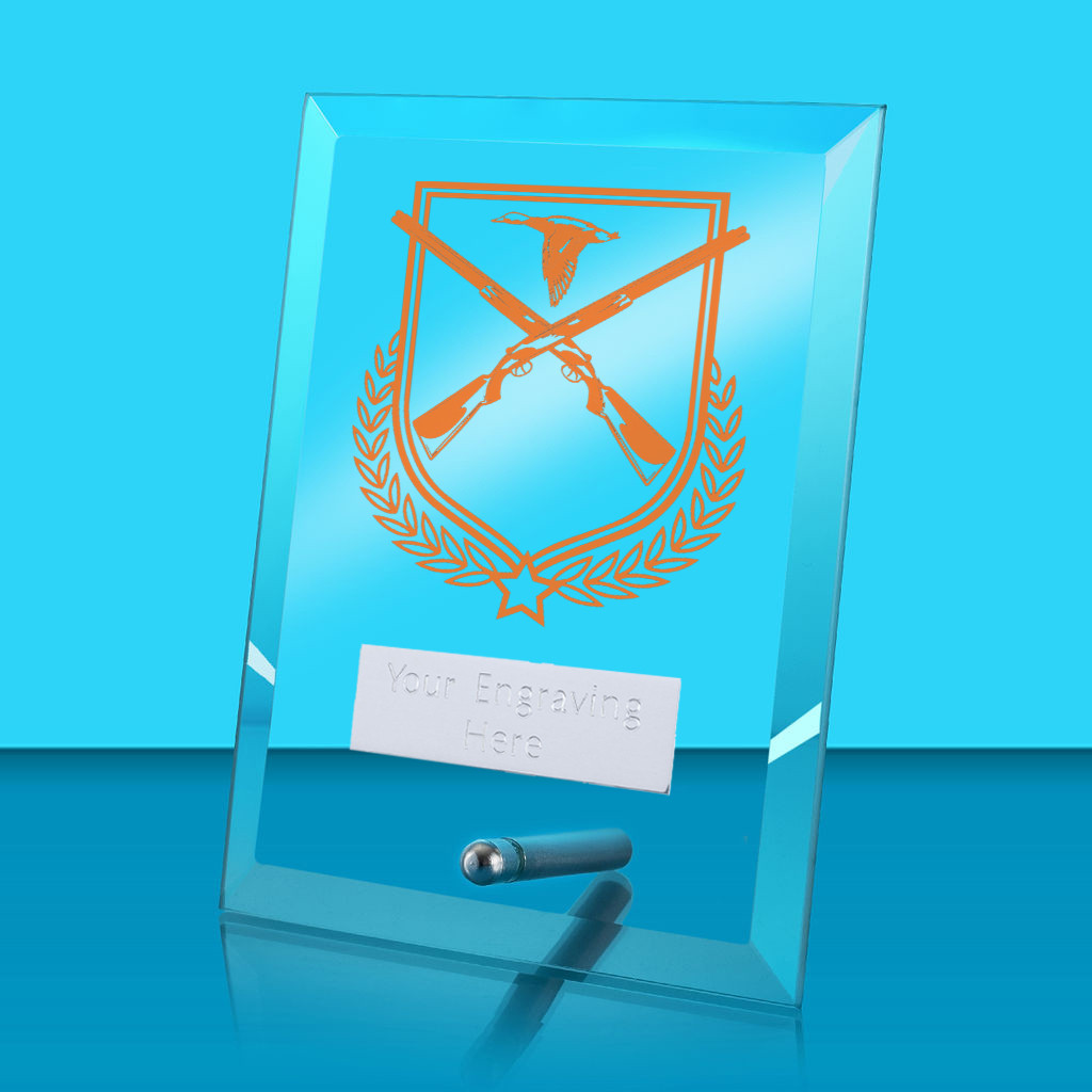 UV Colour Printed Shooting Glass Rectangle Award with Metal Pin