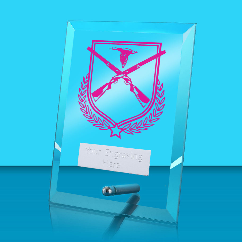 UV Colour Printed Shooting Glass Rectangle Award with Metal Pin
