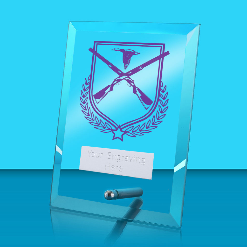 UV Colour Printed Shooting Glass Rectangle Award with Metal Pin