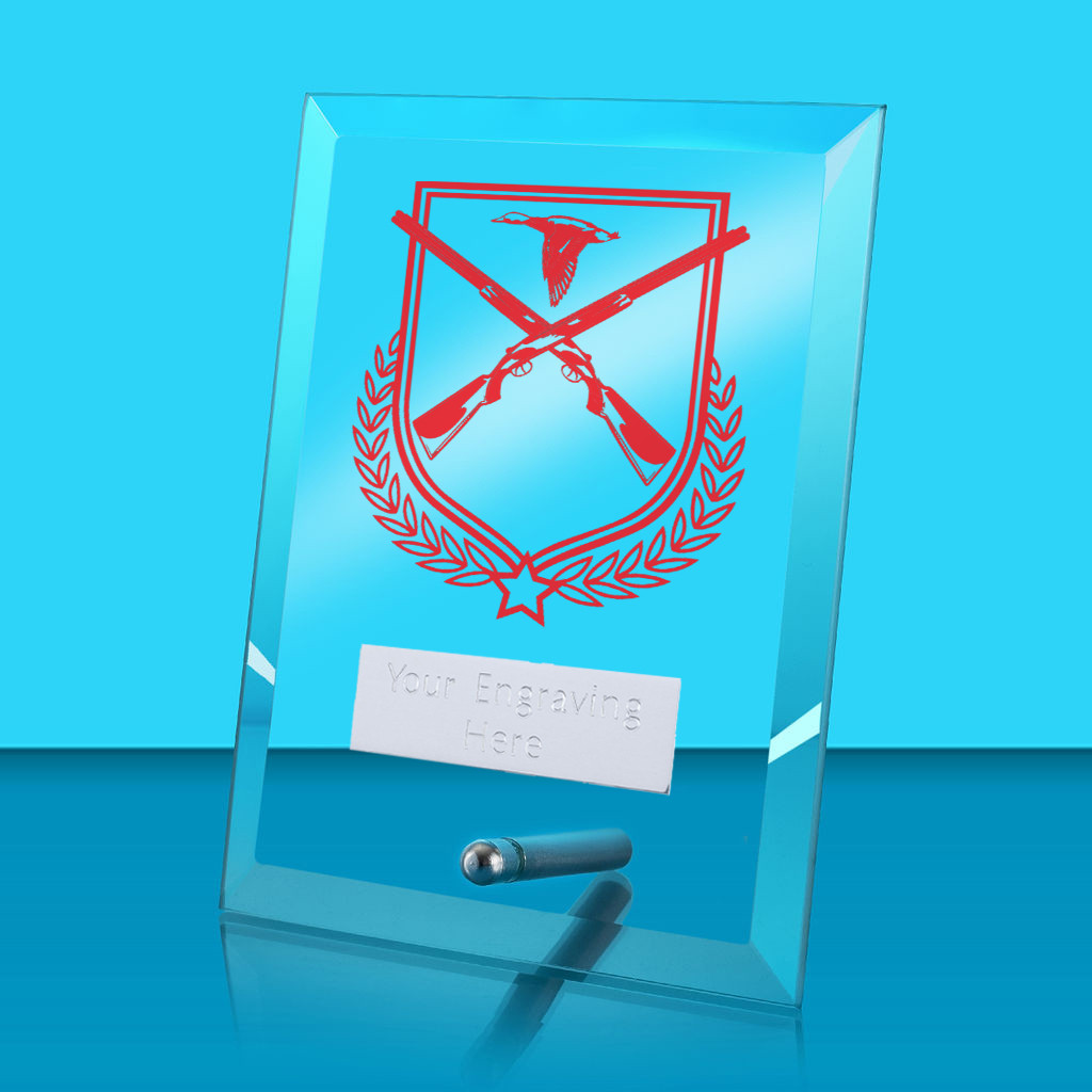 UV Colour Printed Shooting Glass Rectangle Award with Metal Pin