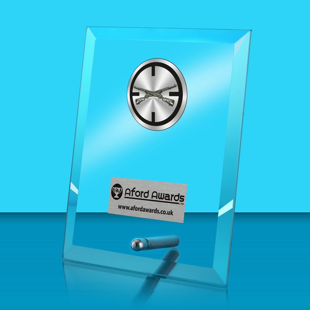 Shooting Glass Rectangle Award with Metal Pin