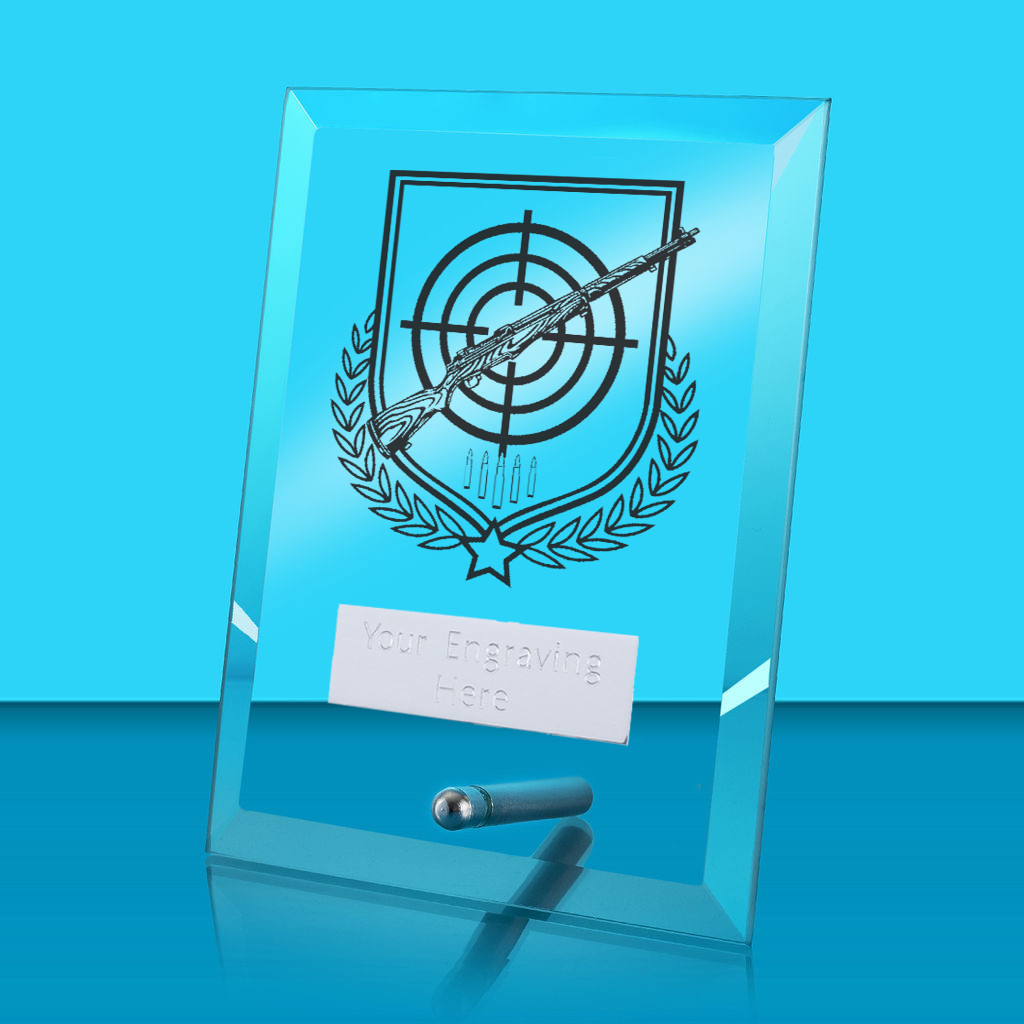 UV Colour Printed Shooting Glass Rectangle Award with Metal Pin