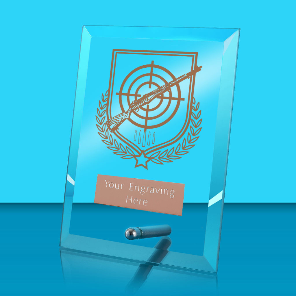 UV Colour Printed Shooting Glass Rectangle Award with Metal Pin