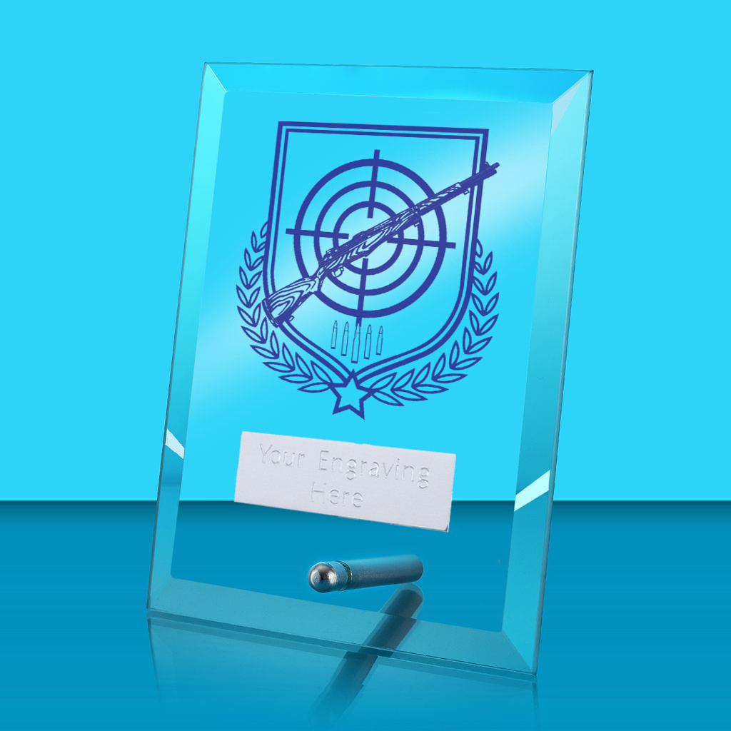 UV Colour Printed Shooting Glass Rectangle Award with Metal Pin