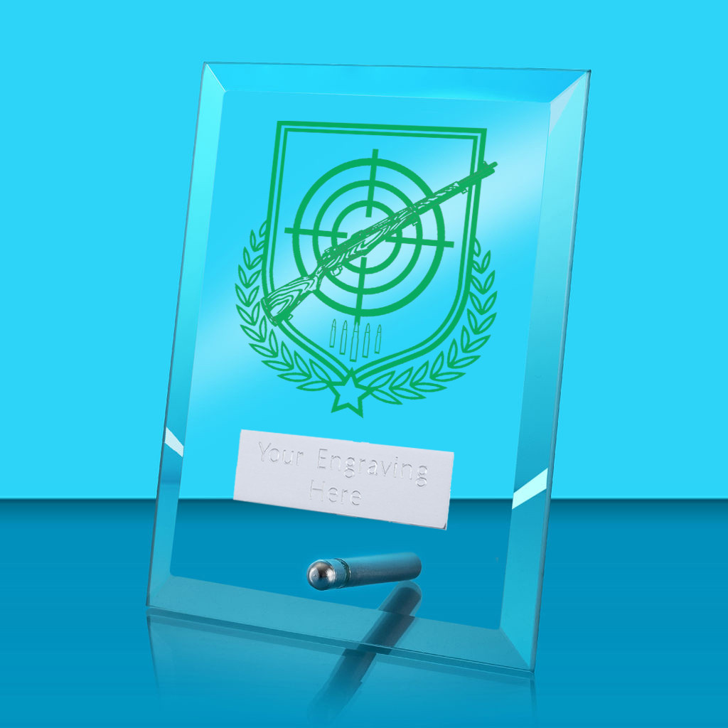 UV Colour Printed Shooting Glass Rectangle Award with Metal Pin