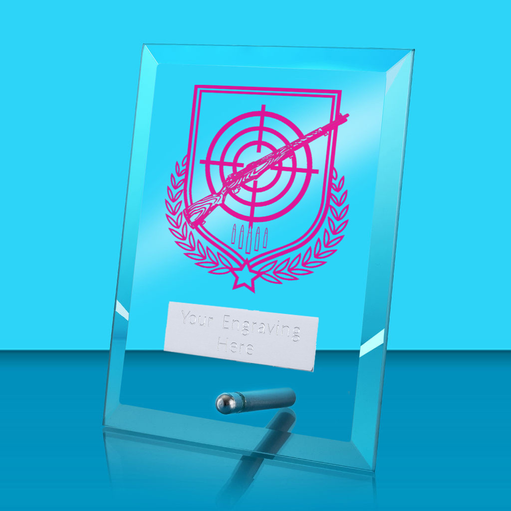 UV Colour Printed Shooting Glass Rectangle Award with Metal Pin