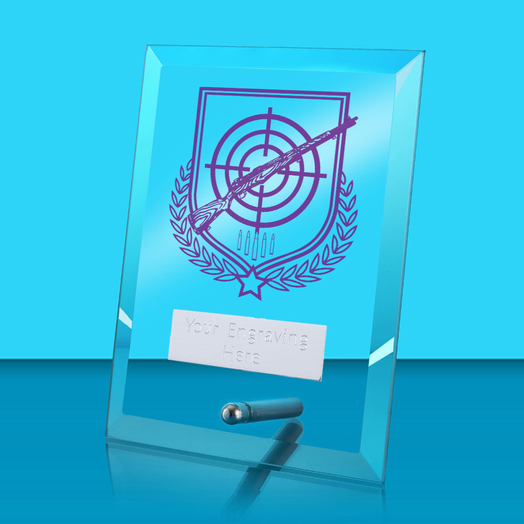UV Colour Printed Shooting Glass Rectangle Award with Metal Pin