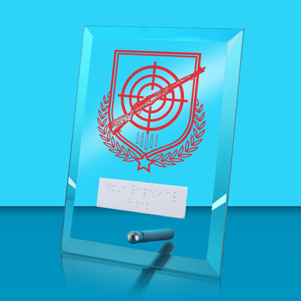 UV Colour Printed Shooting Glass Rectangle Award with Metal Pin