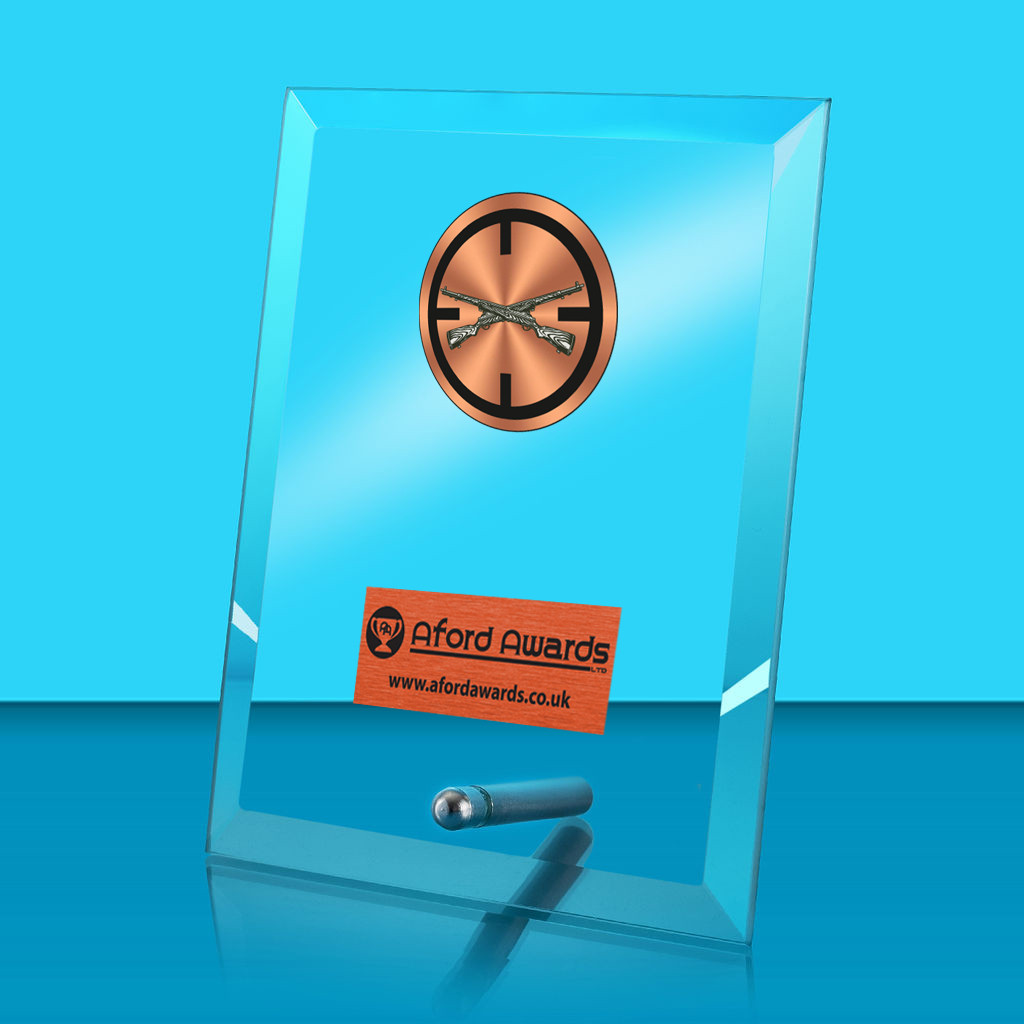 Shooting Glass Rectangle Award with Metal Pin