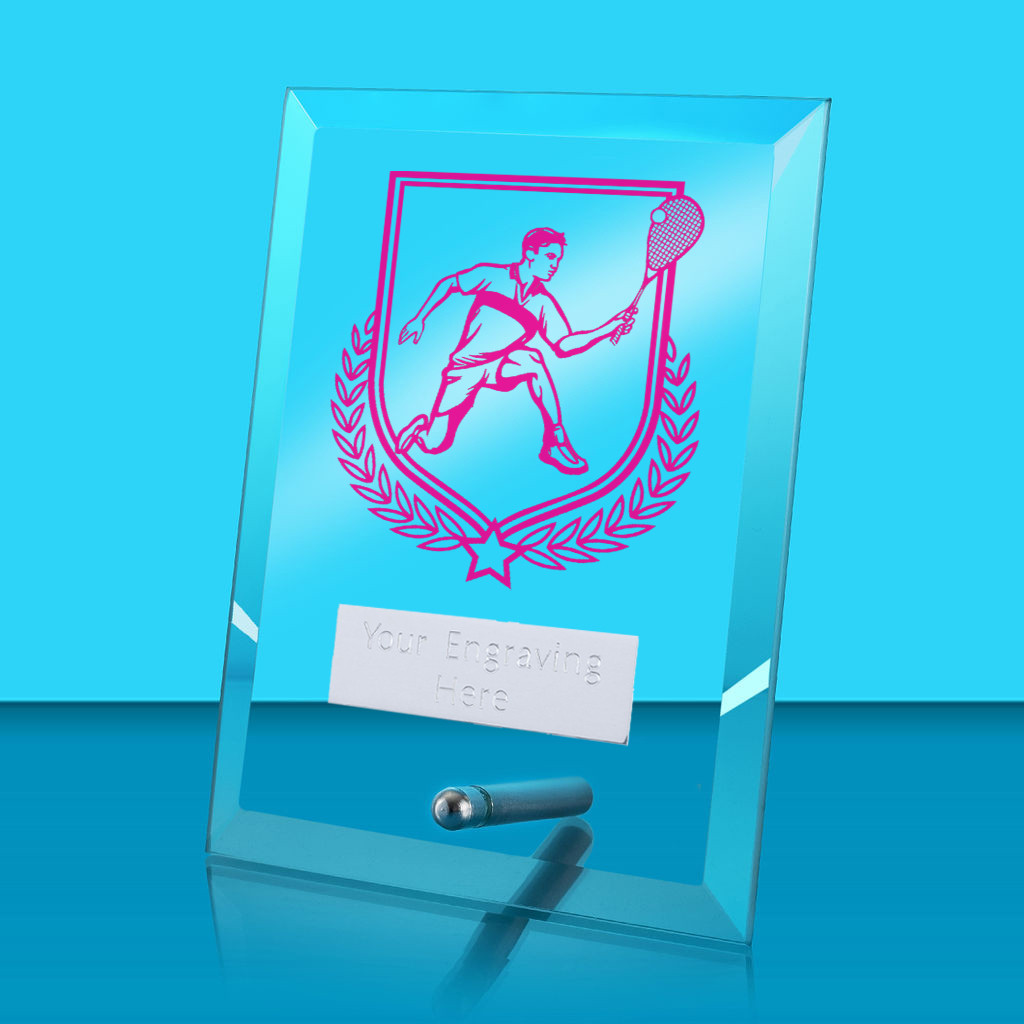 UV Colour Printed Squash Glass Rectangle Award with Metal Pin