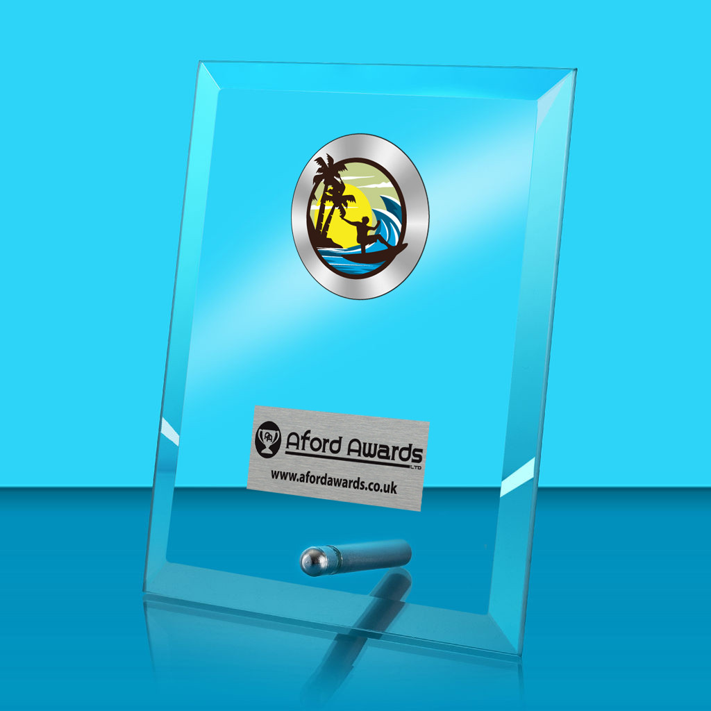 Surfing Glass Rectangle Award with Metal Pin