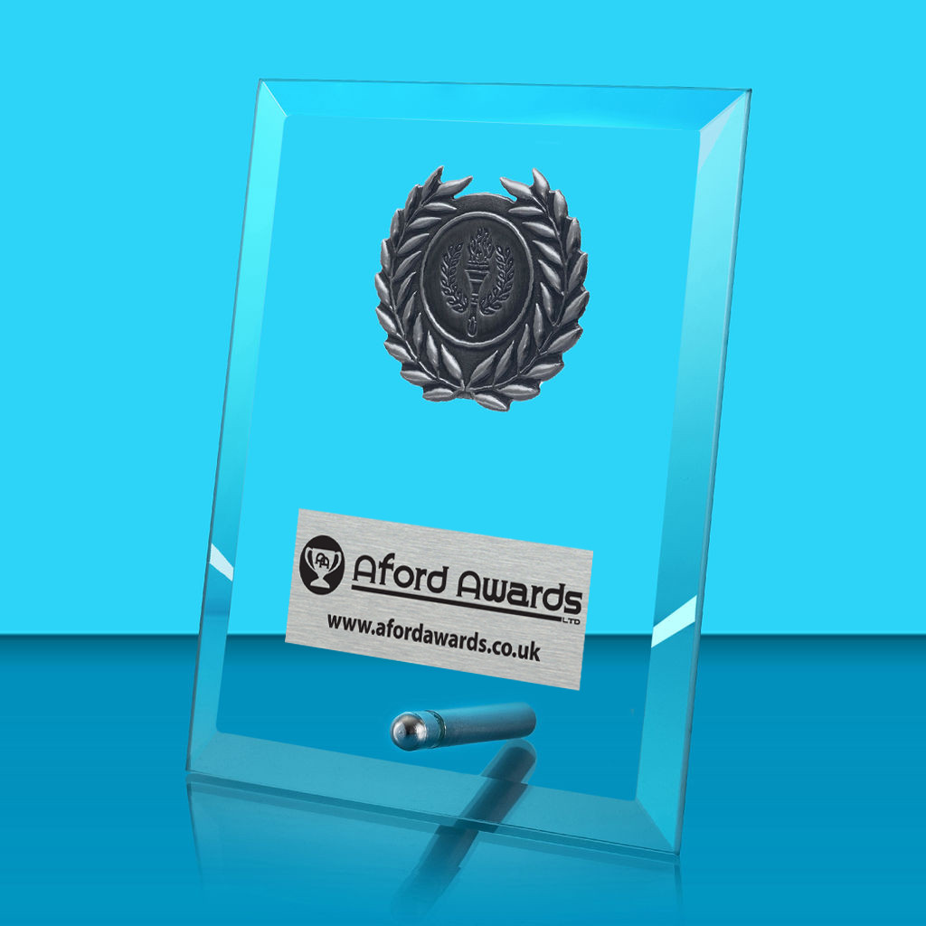 Glass Rectangle Award and Pin with Wreath