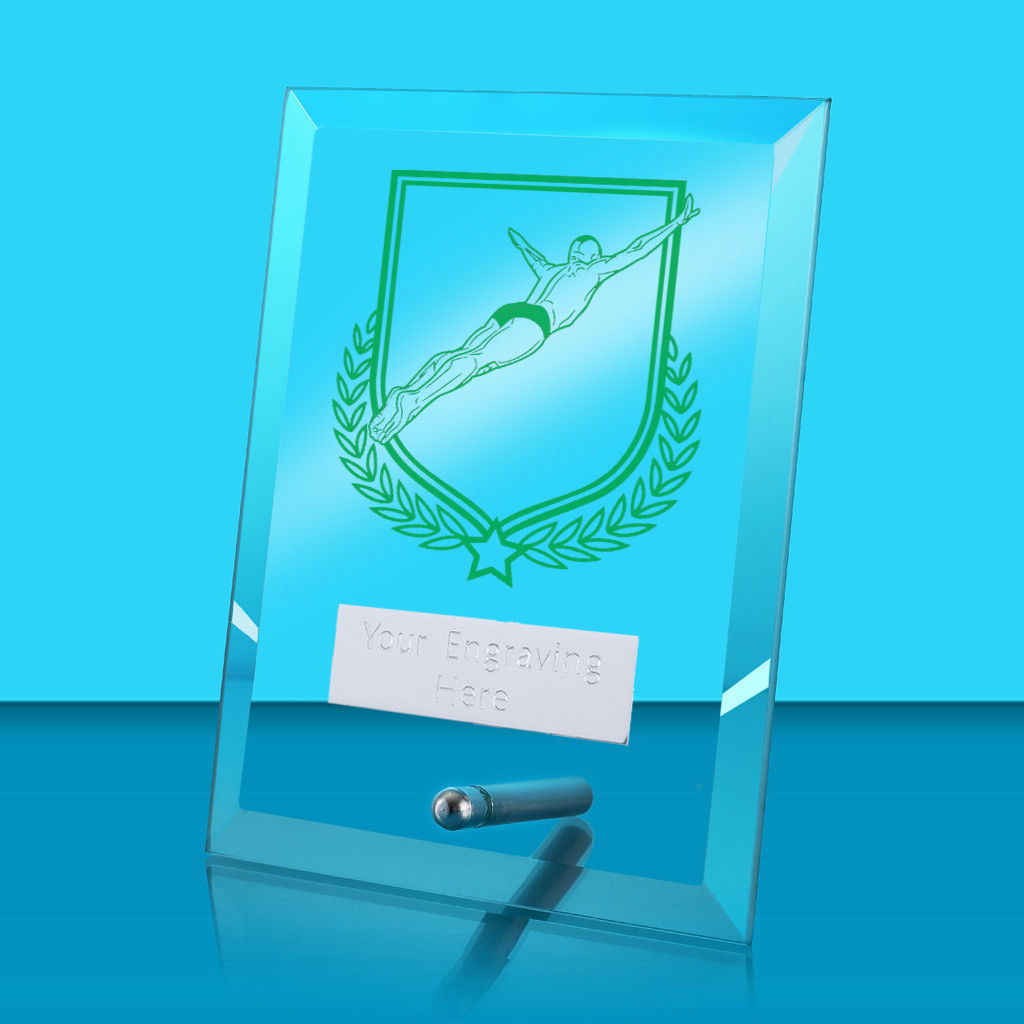 UV Colour Printed Diving Glass Rectangle Award with Metal Pin