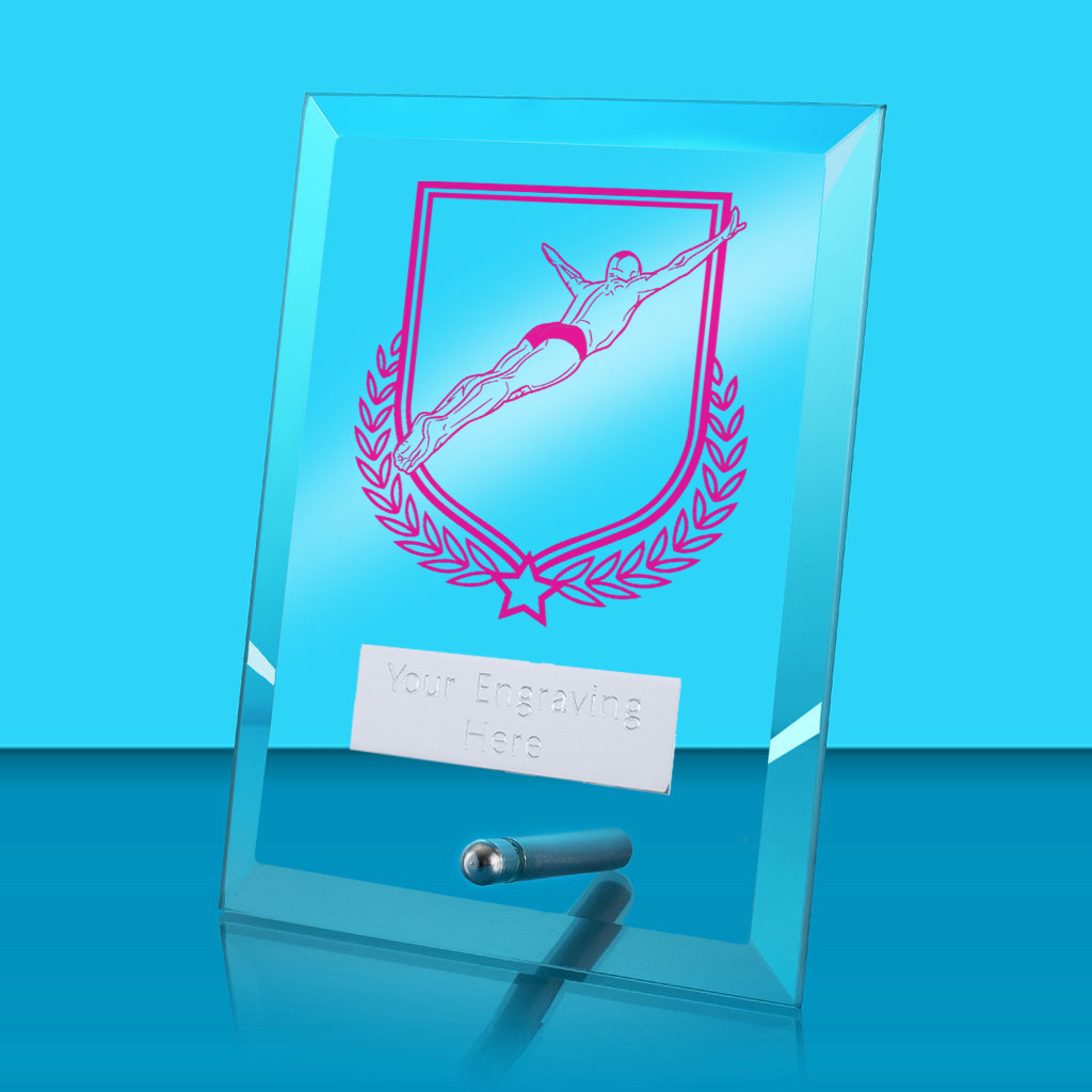 UV Colour Printed Diving Glass Rectangle Award with Metal Pin