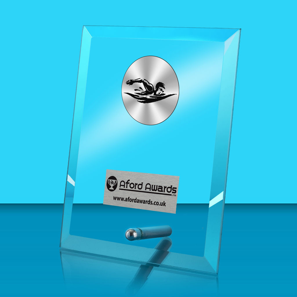Swimming Glass Rectangle Award with Metal Pin