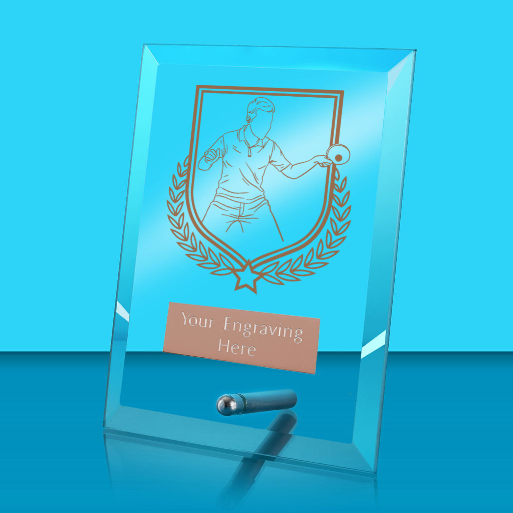 UV Colour Printed Table Tennis Glass Rectangle Award with Metal Pin