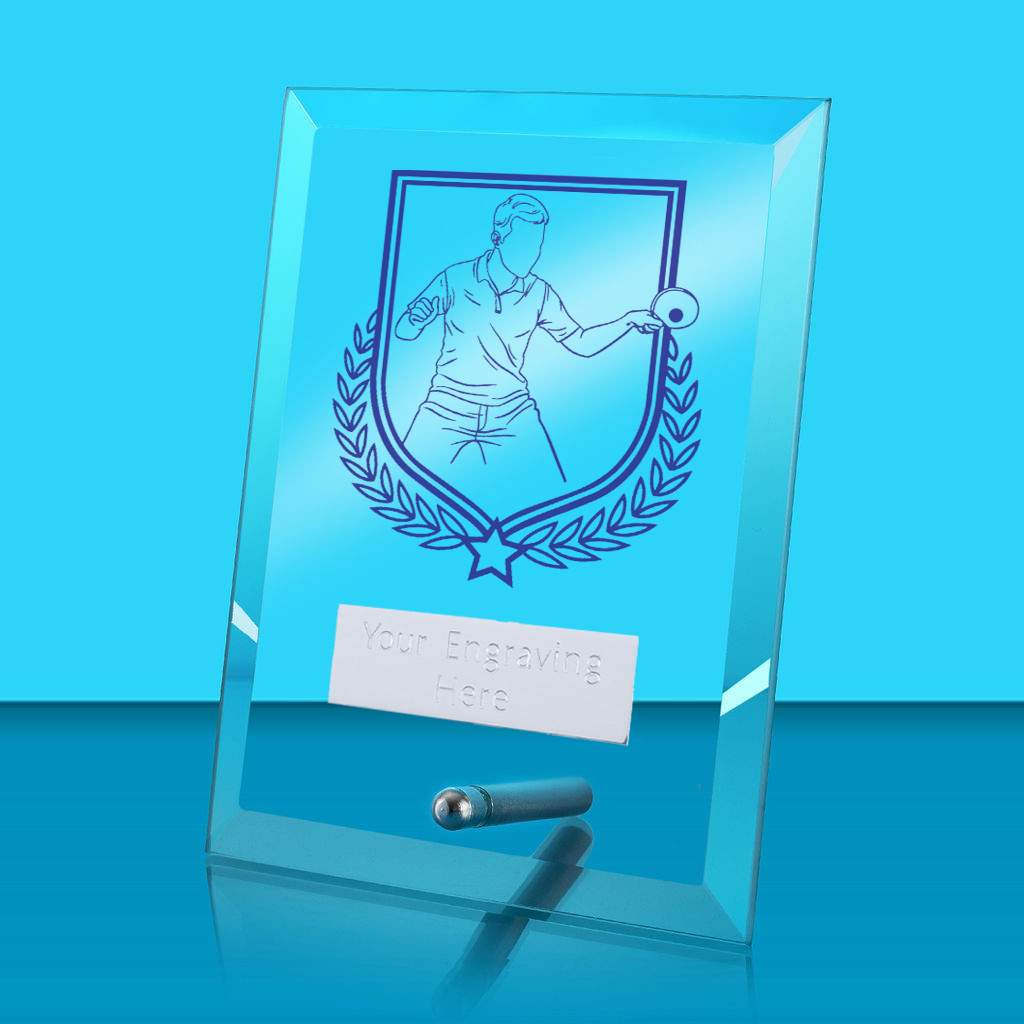 UV Colour Printed Table Tennis Glass Rectangle Award with Metal Pin