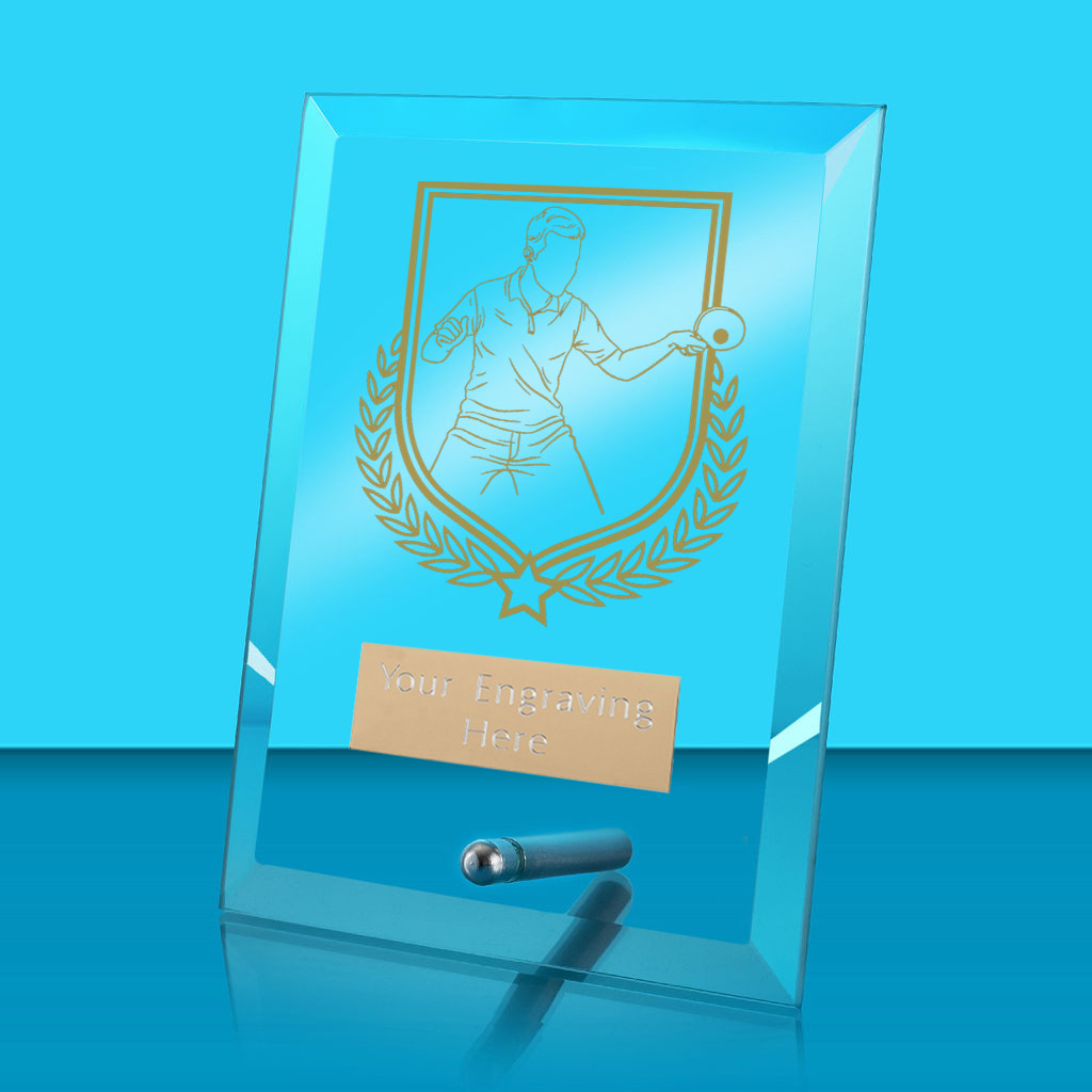 UV Colour Printed Table Tennis Glass Rectangle Award with Metal Pin