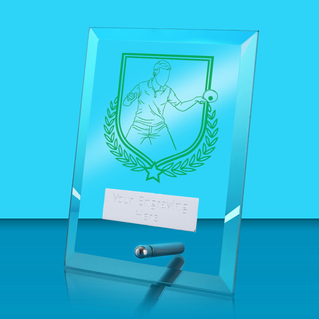 UV Colour Printed Table Tennis Glass Rectangle Award with Metal Pin