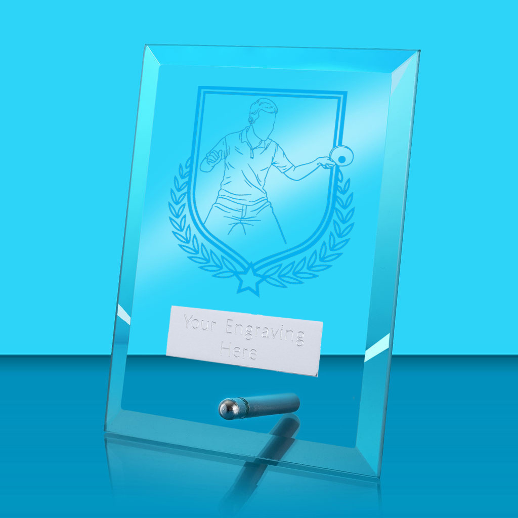UV Colour Printed Table Tennis Glass Rectangle Award with Metal Pin
