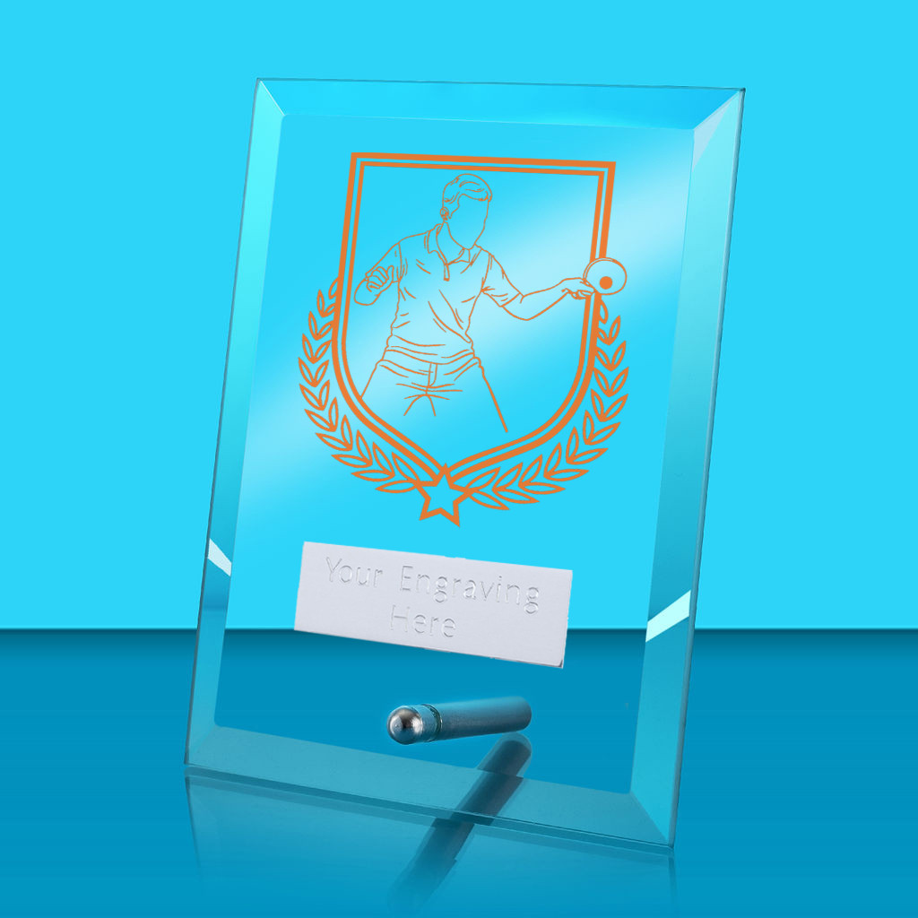 UV Colour Printed Table Tennis Glass Rectangle Award with Metal Pin