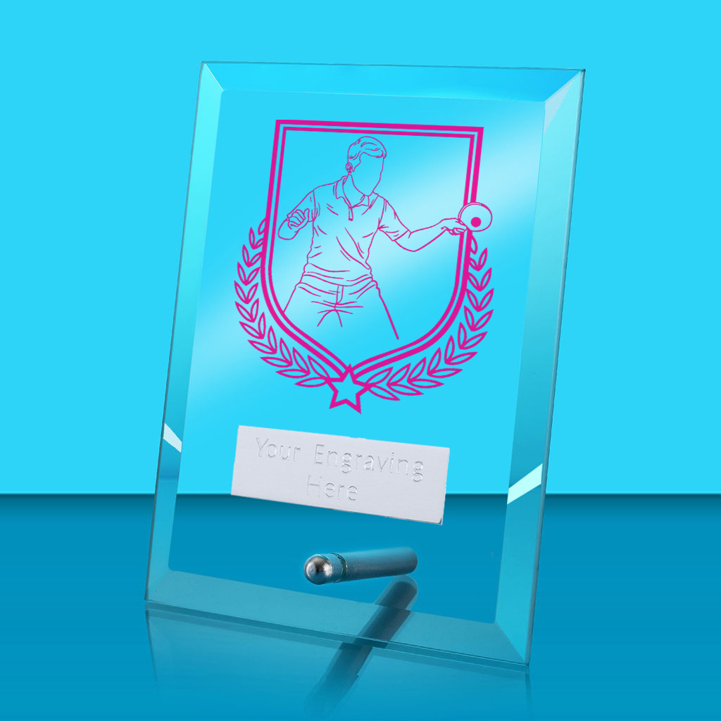 UV Colour Printed Table Tennis Glass Rectangle Award with Metal Pin
