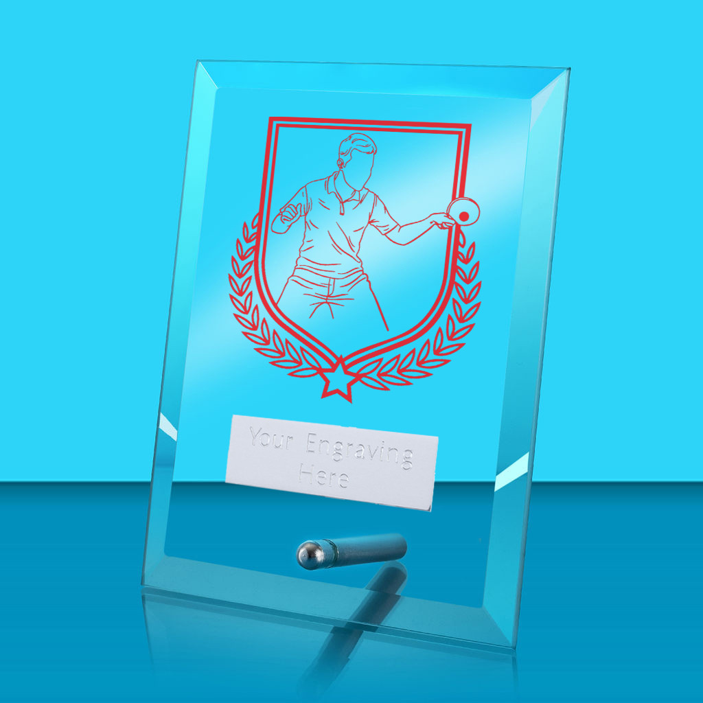 UV Colour Printed Table Tennis Glass Rectangle Award with Metal Pin