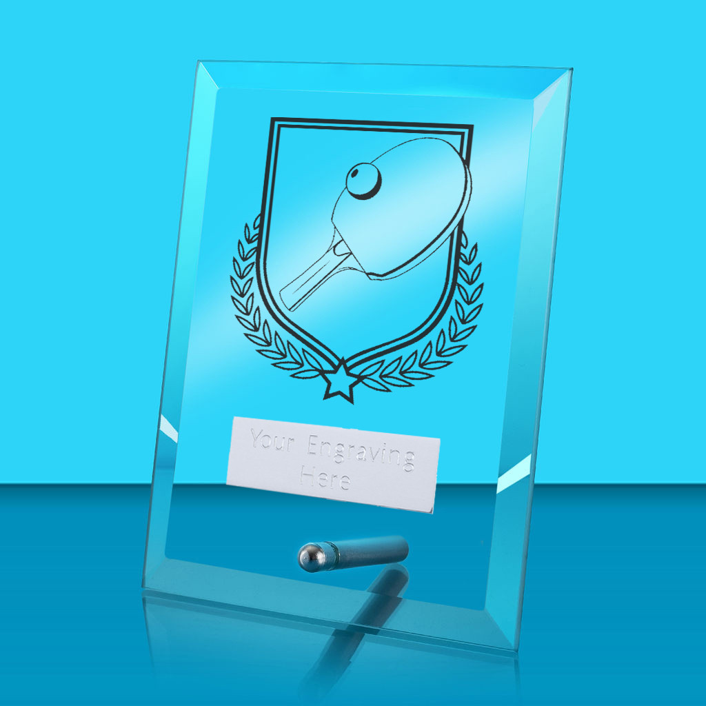 UV Colour Printed Table Tennis Glass Rectangle Award with Metal Pin