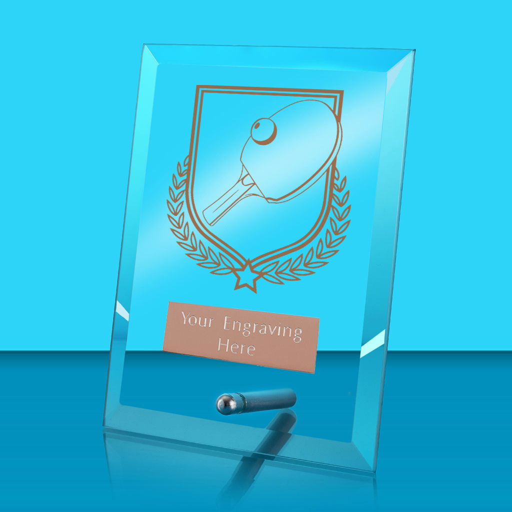 UV Colour Printed Table Tennis Glass Rectangle Award with Metal Pin
