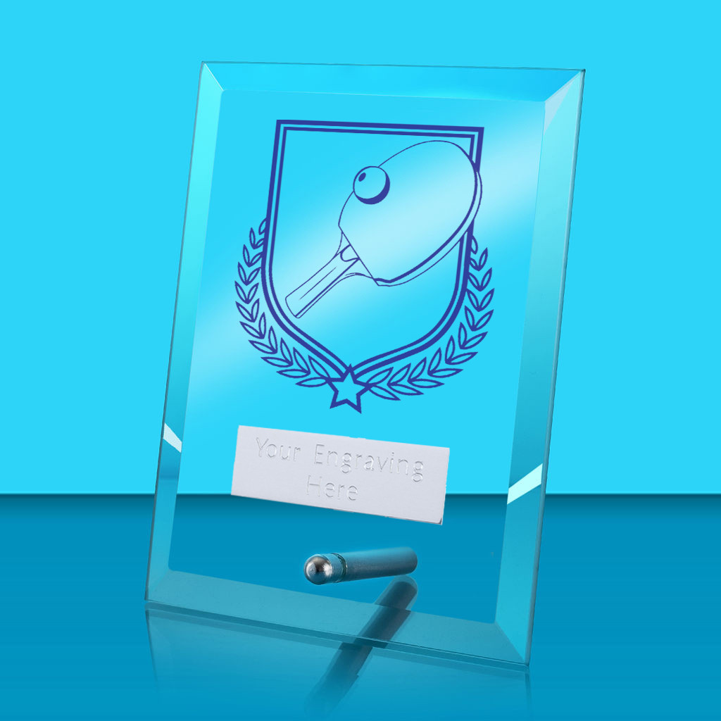 UV Colour Printed Table Tennis Glass Rectangle Award with Metal Pin