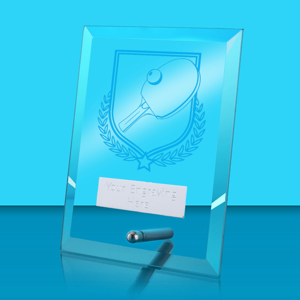 UV Colour Printed Table Tennis Glass Rectangle Award with Metal Pin