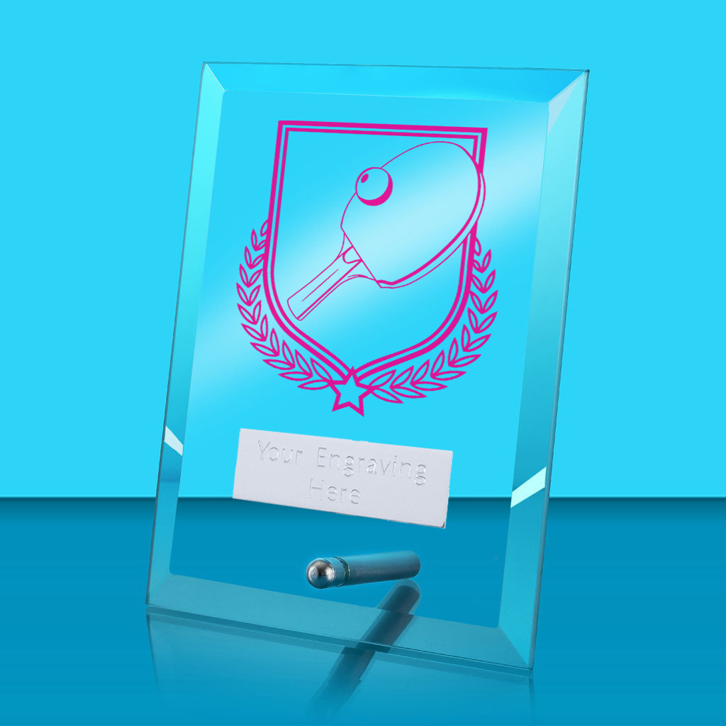 UV Colour Printed Table Tennis Glass Rectangle Award with Metal Pin