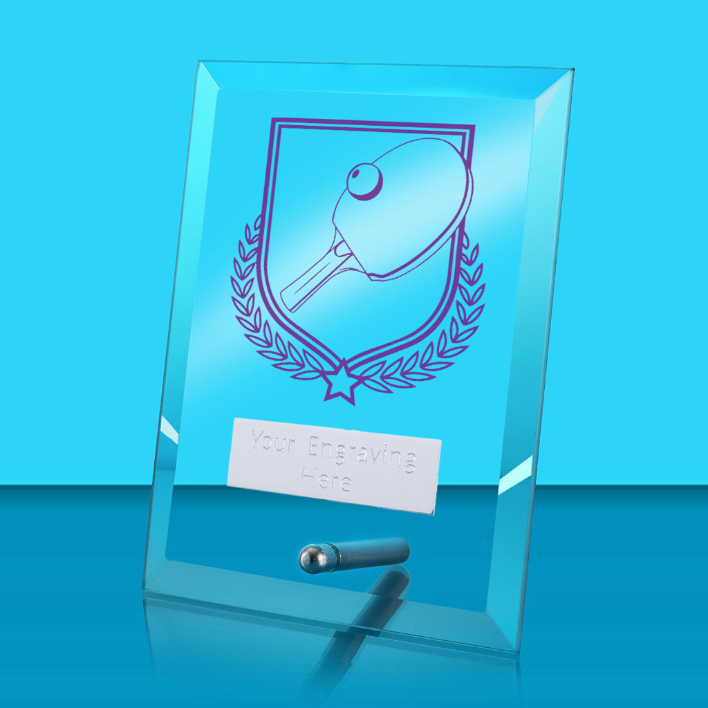 UV Colour Printed Table Tennis Glass Rectangle Award with Metal Pin