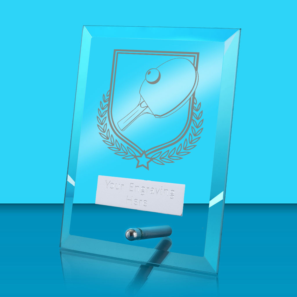 UV Colour Printed Table Tennis Glass Rectangle Award with Metal Pin