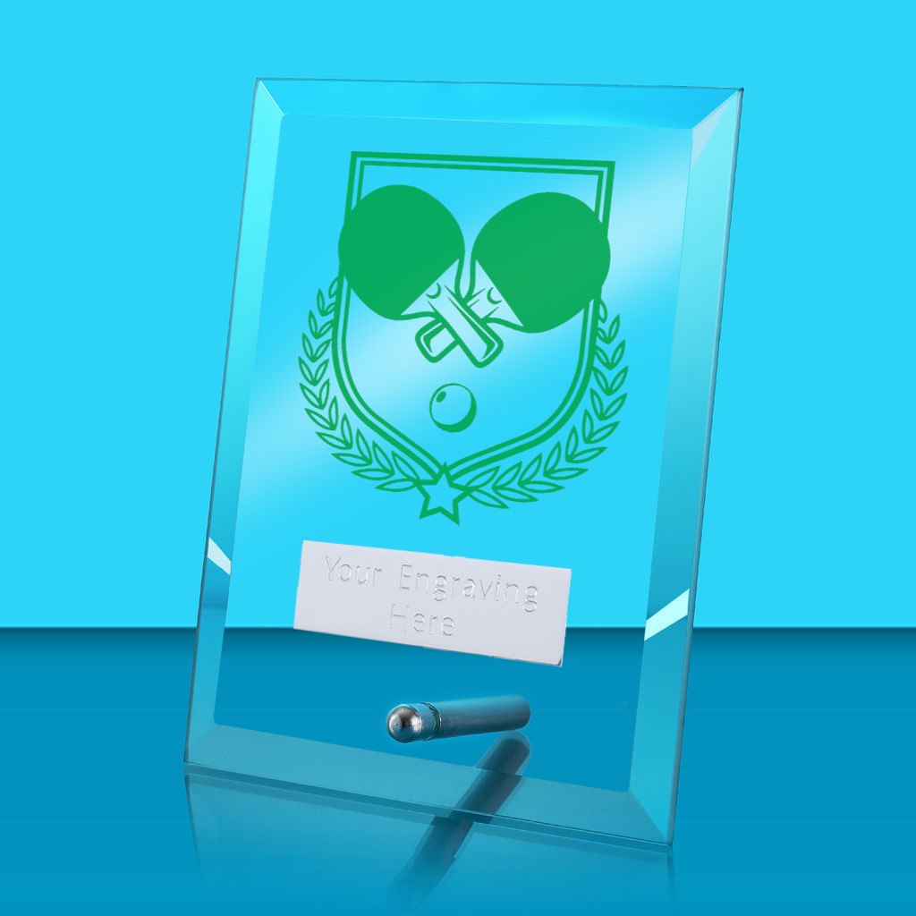 UV Colour Printed Table Tennis Glass Rectangle Award with Metal Pin