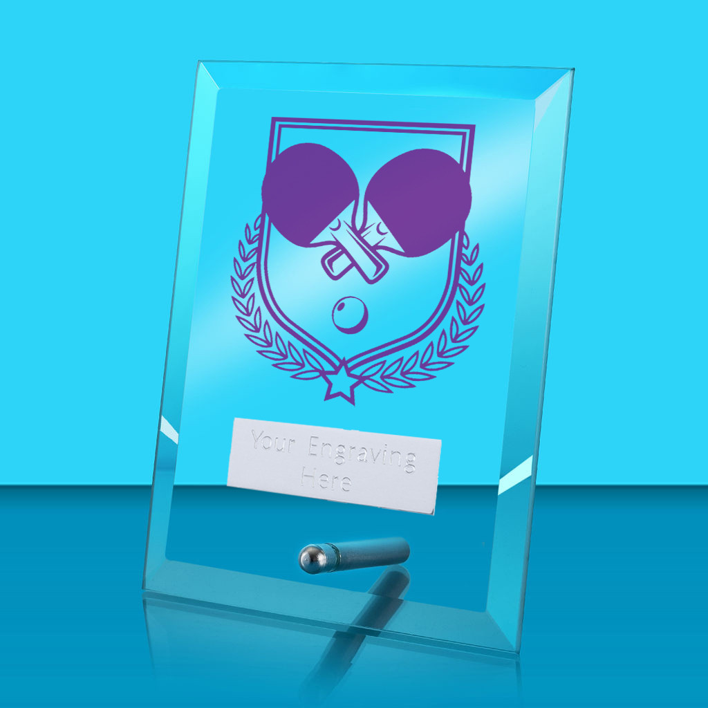UV Colour Printed Table Tennis Glass Rectangle Award with Metal Pin