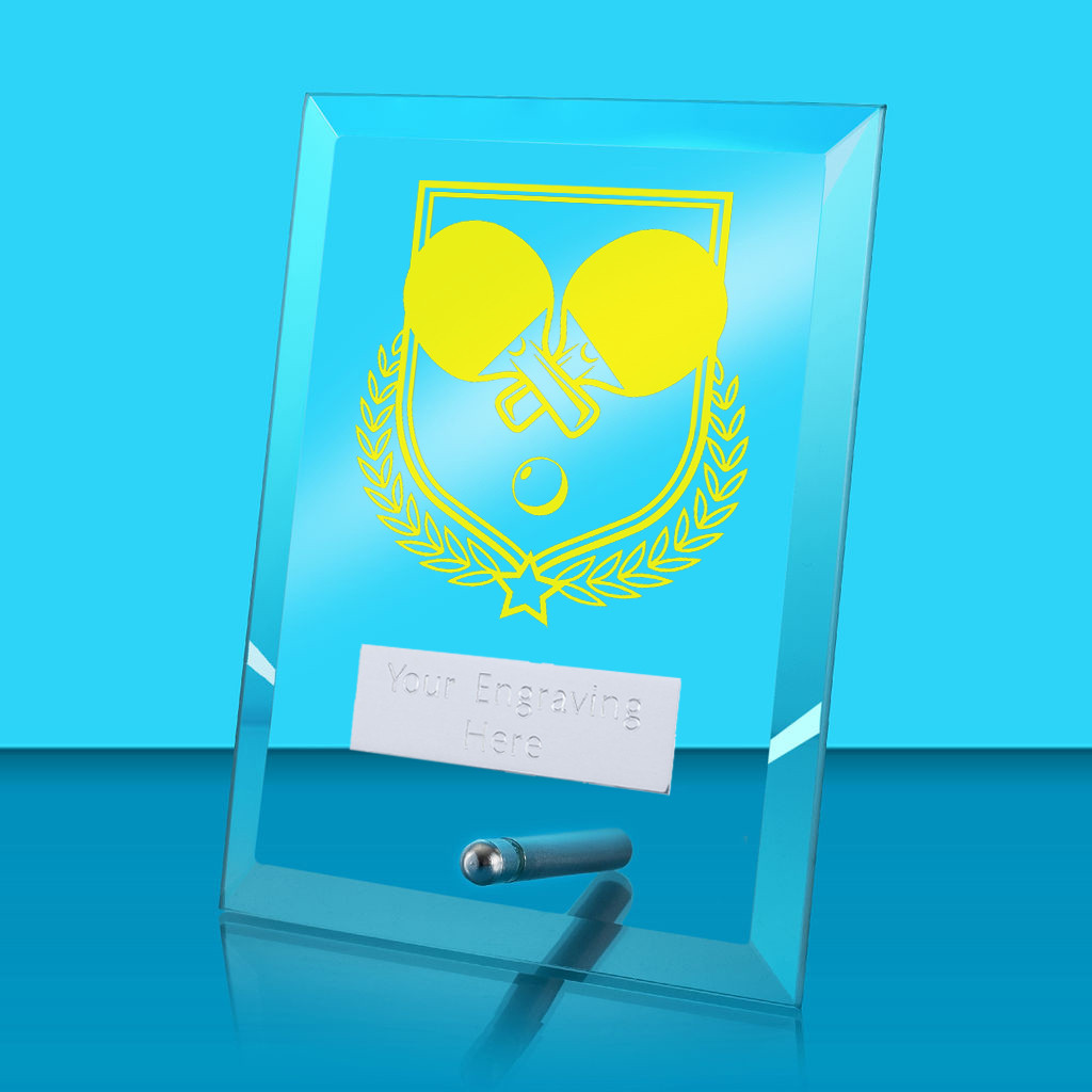 UV Colour Printed Table Tennis Glass Rectangle Award with Metal Pin