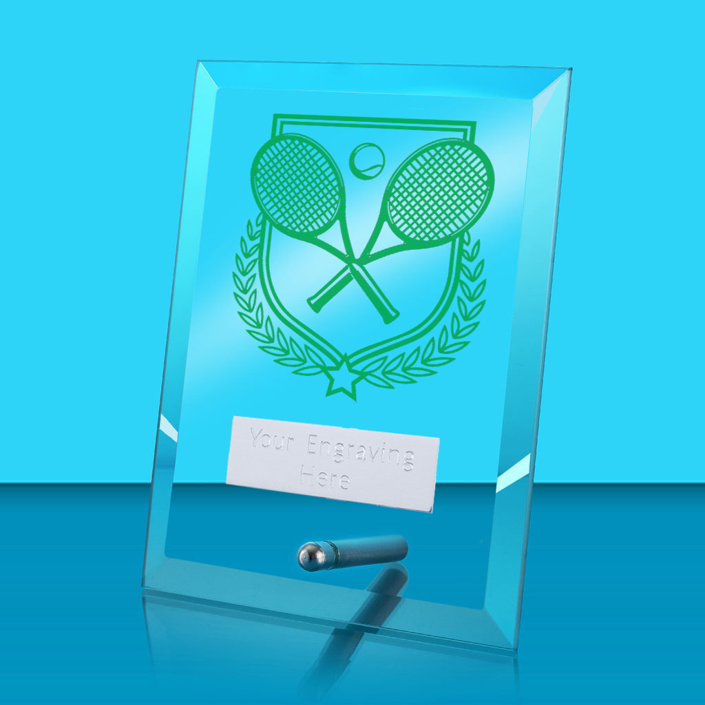 UV Colour Printed Tennis Glass Rectangle Award with Metal Pin