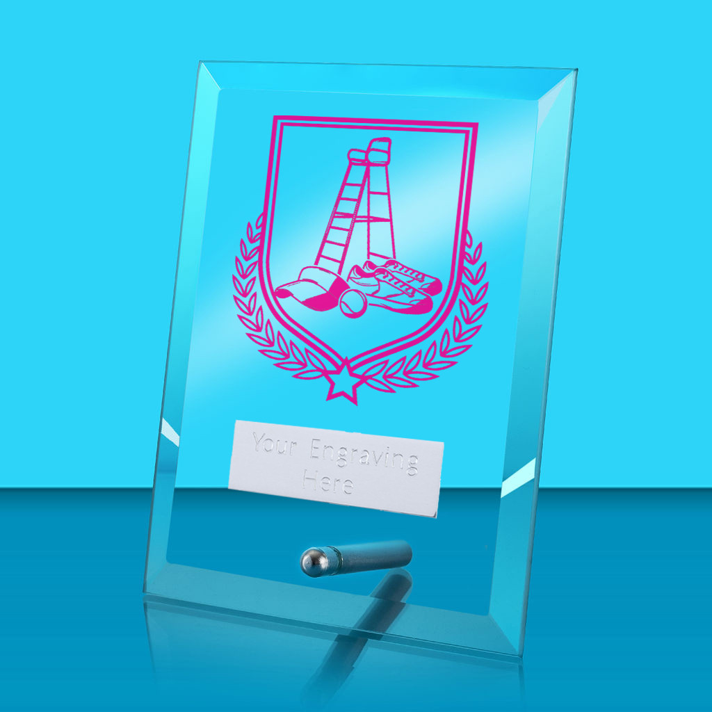 UV Colour Printed Tennis Glass Rectangle Award with Metal Pin