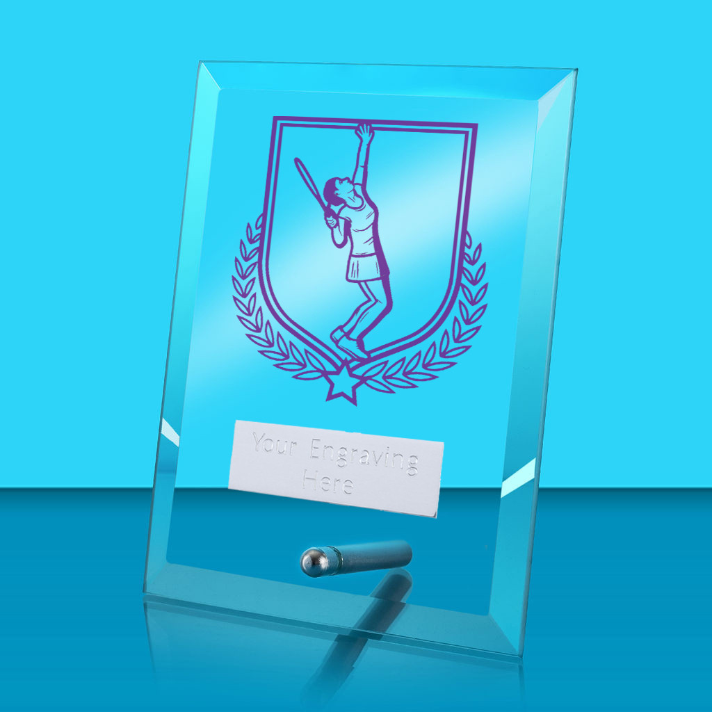 UV Colour Printed Tennis Glass Rectangle Award with Metal Pin