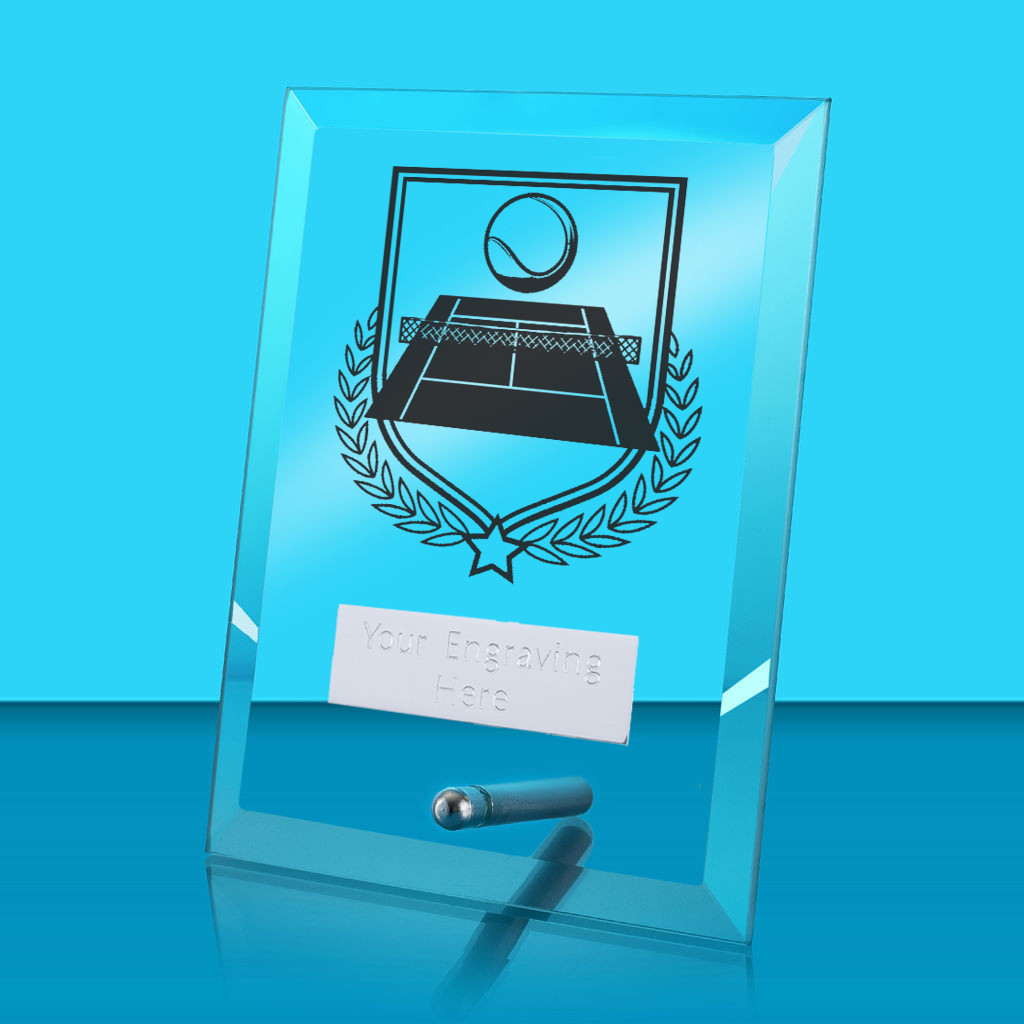 UV Colour Printed Tennis Glass Rectangle Award with Metal Pin