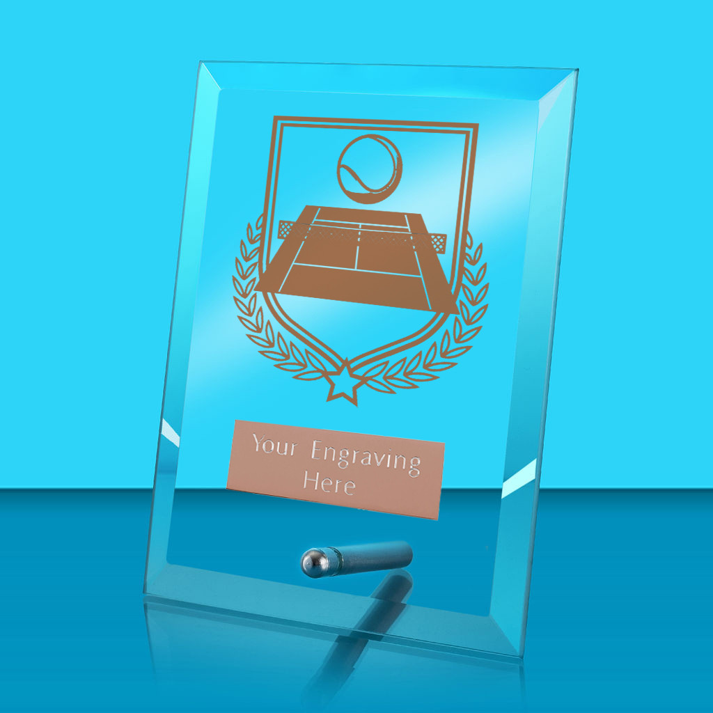 UV Colour Printed Tennis Glass Rectangle Award with Metal Pin