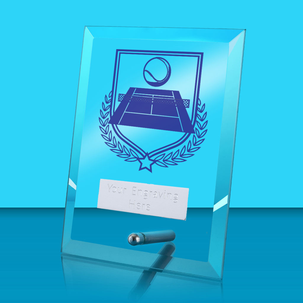 UV Colour Printed Tennis Glass Rectangle Award with Metal Pin