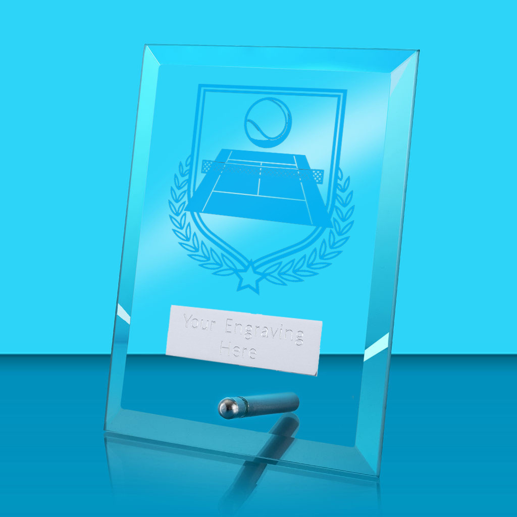 UV Colour Printed Tennis Glass Rectangle Award with Metal Pin